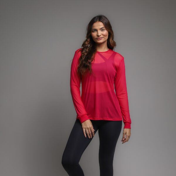 Blusa Tule Manga Longa Pink