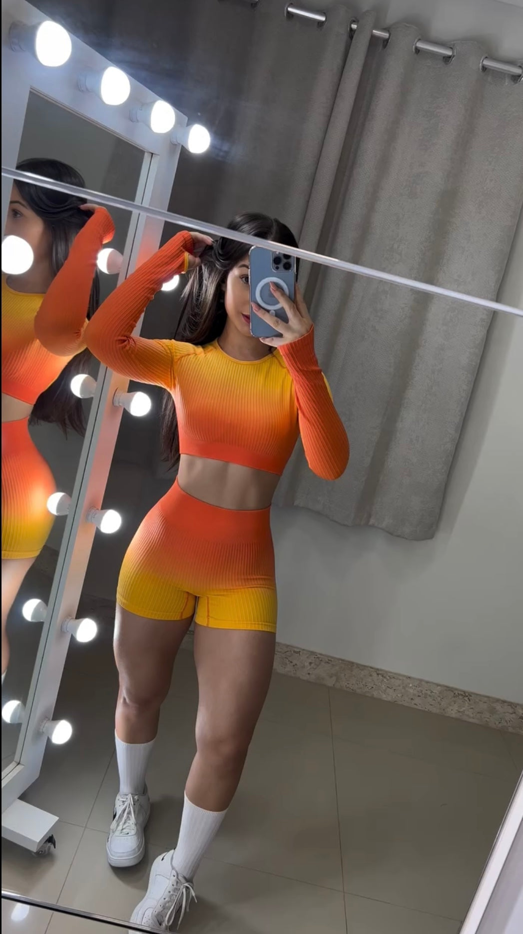 Conjunto Short Laranja Selva - Manga Longa